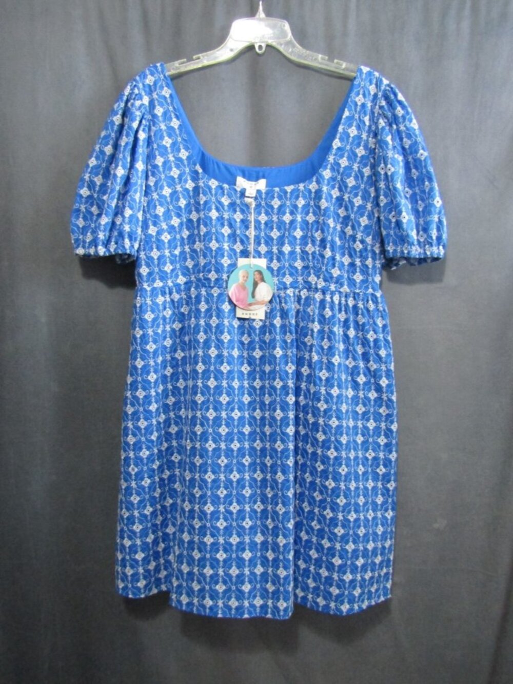 Rhode x Target Blue Eyelet Puff Sleeve Mini Dress Size L Babydoll Lined New Tag - Picture 13 of 13